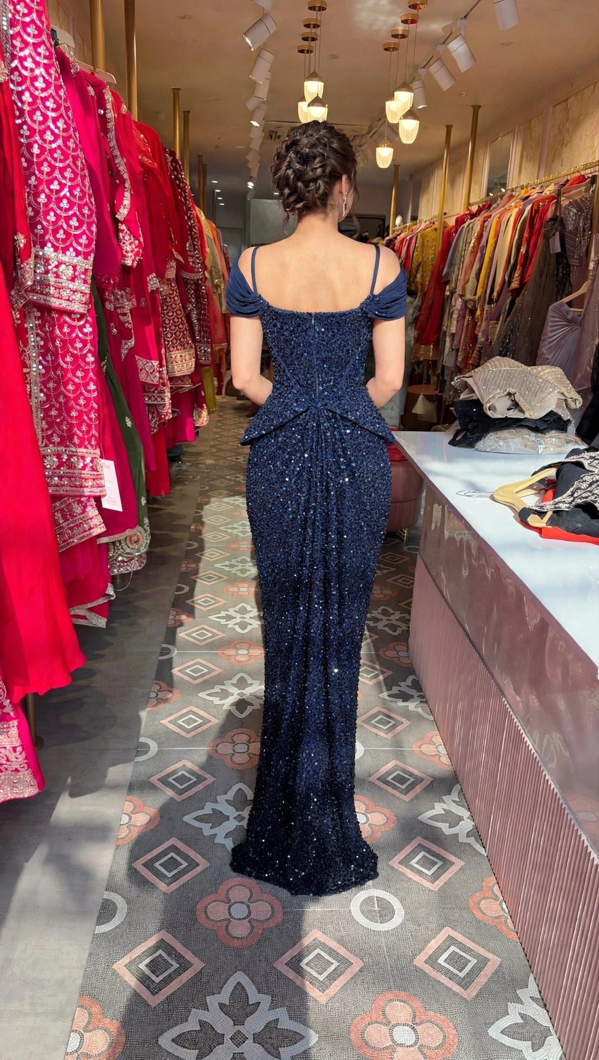 Sequin Mermaid Gown with Peplum Corset Bodice