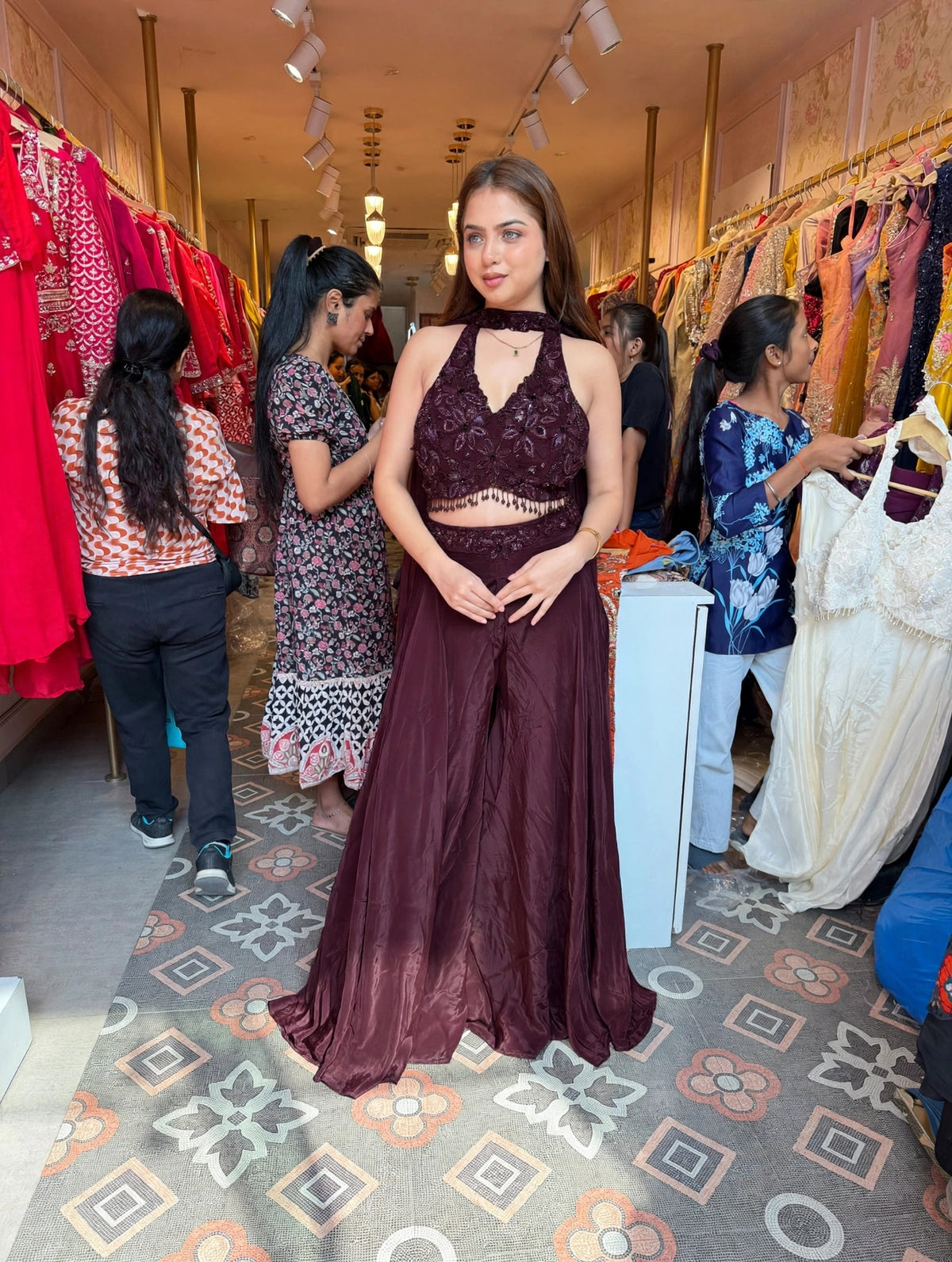 Olive Grey Metallic Lehenga Set