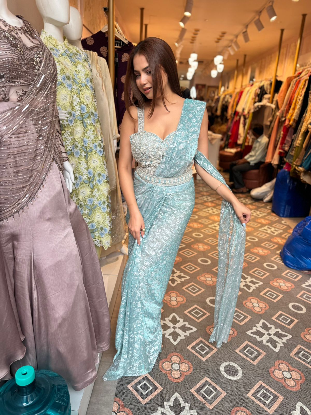 Ice Blue Celestial Drape Saree Riya Closet India Ice Blue Celestial Drape Saree Riya Closet India