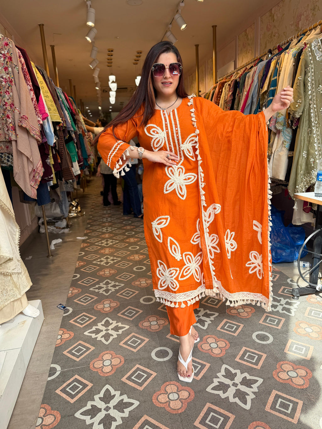 Sunset Floral Lace Kurta Set