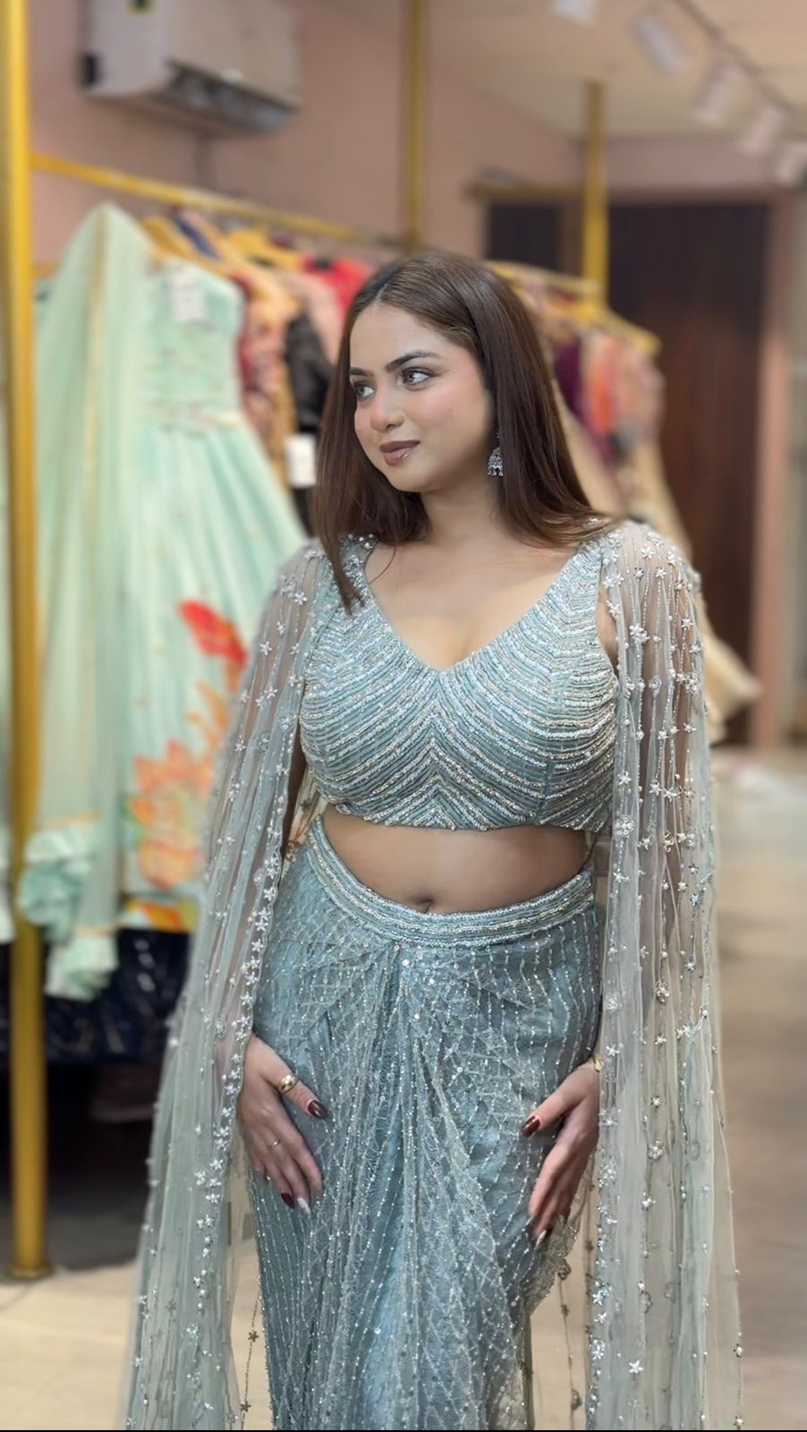 Frosted Moonlight Sequin Indo western Set