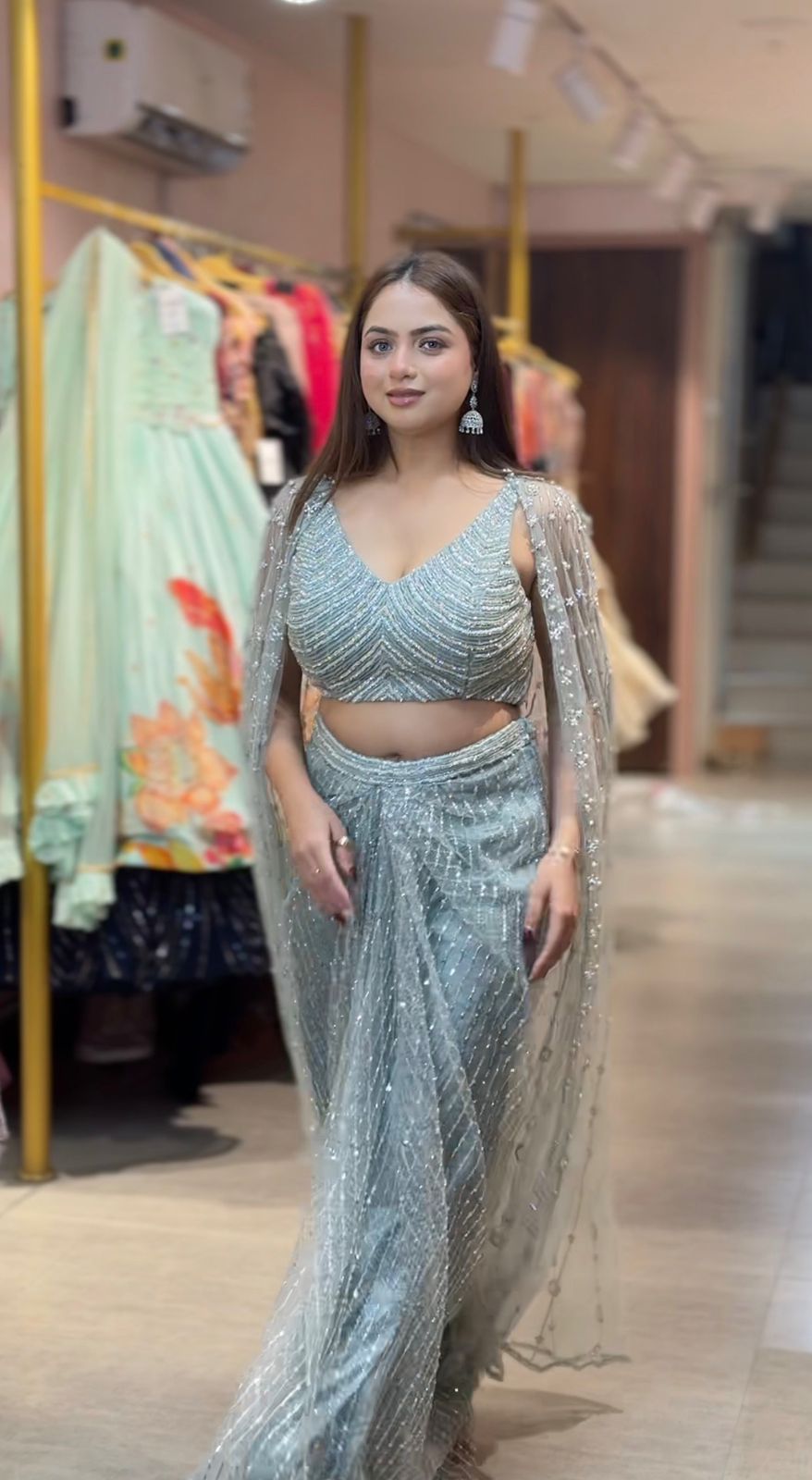 Frosted Moonlight Sequin Indo western Set