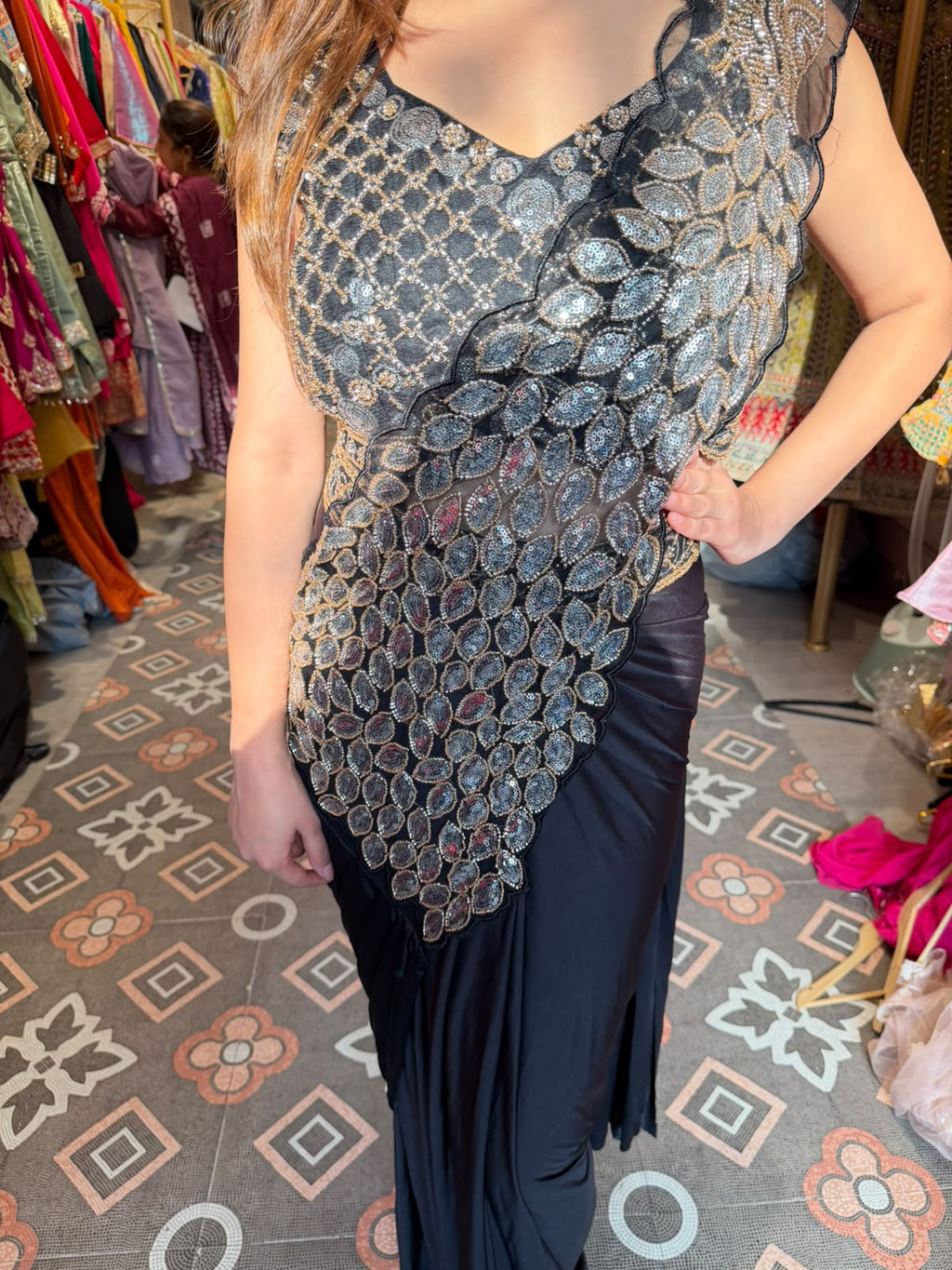 Embroidered Pre-Draped Saree