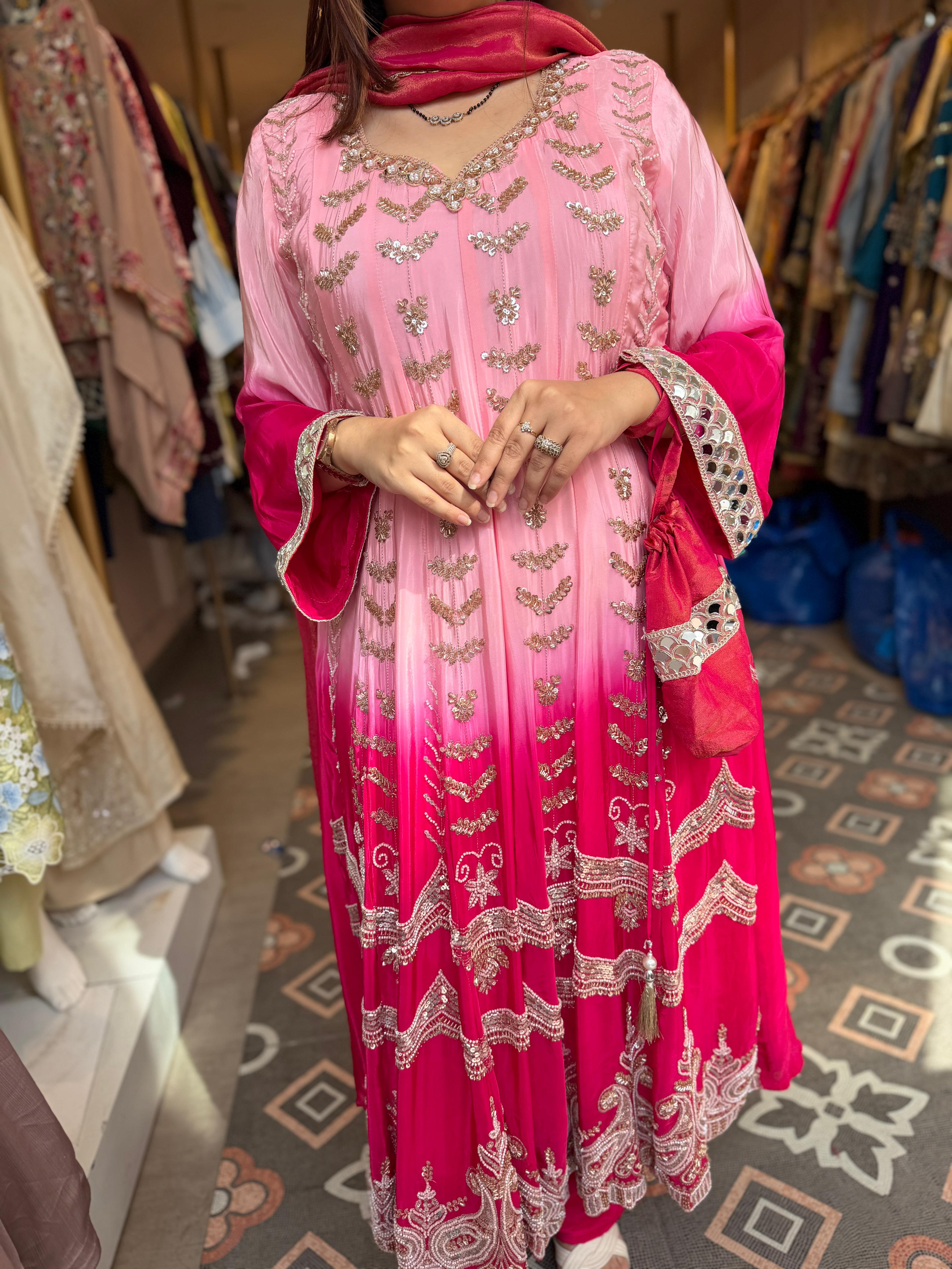 Rosé Ombre Heavy Embroidered Anarkali Suit Set
