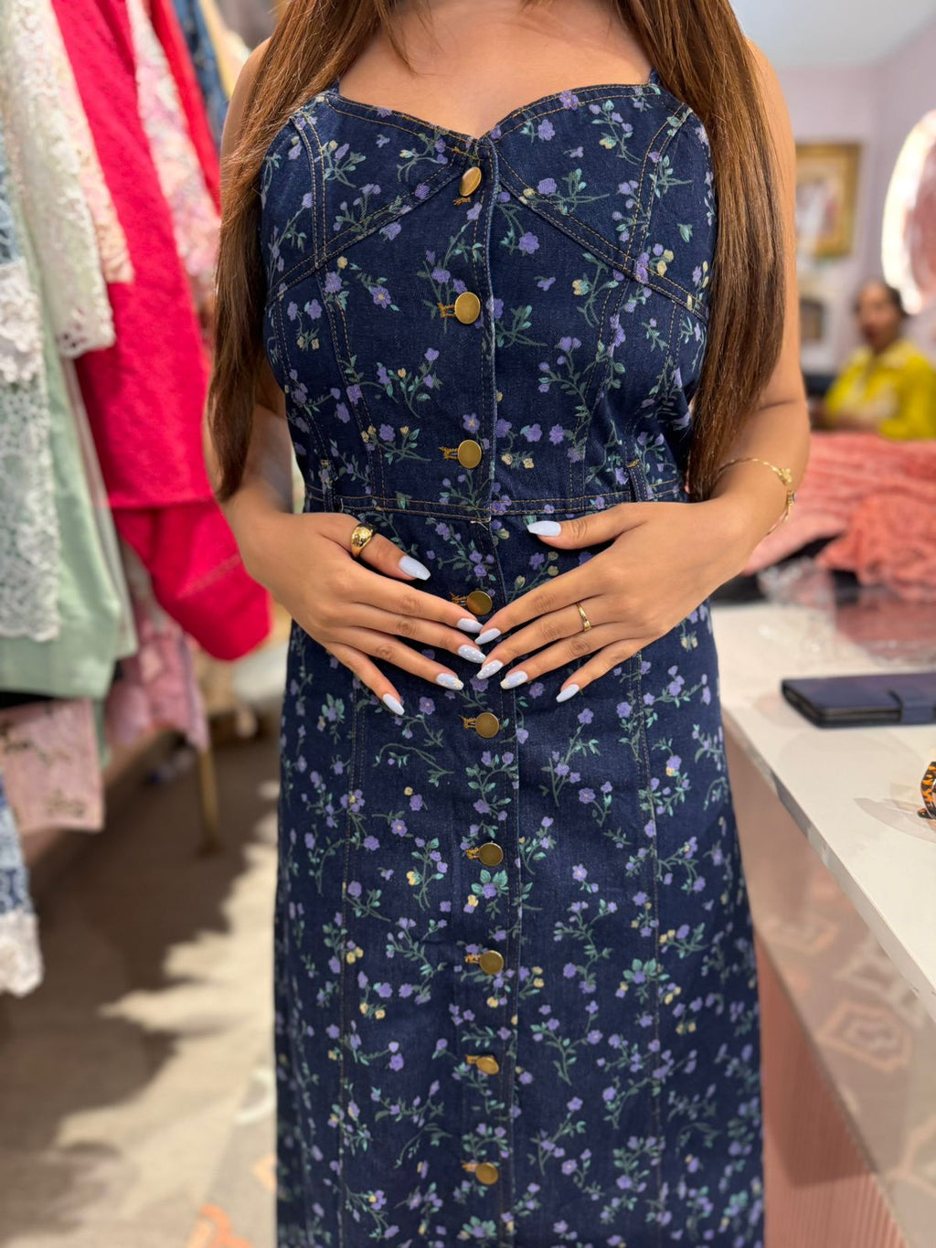 Bloom Denim Maxi Dress
