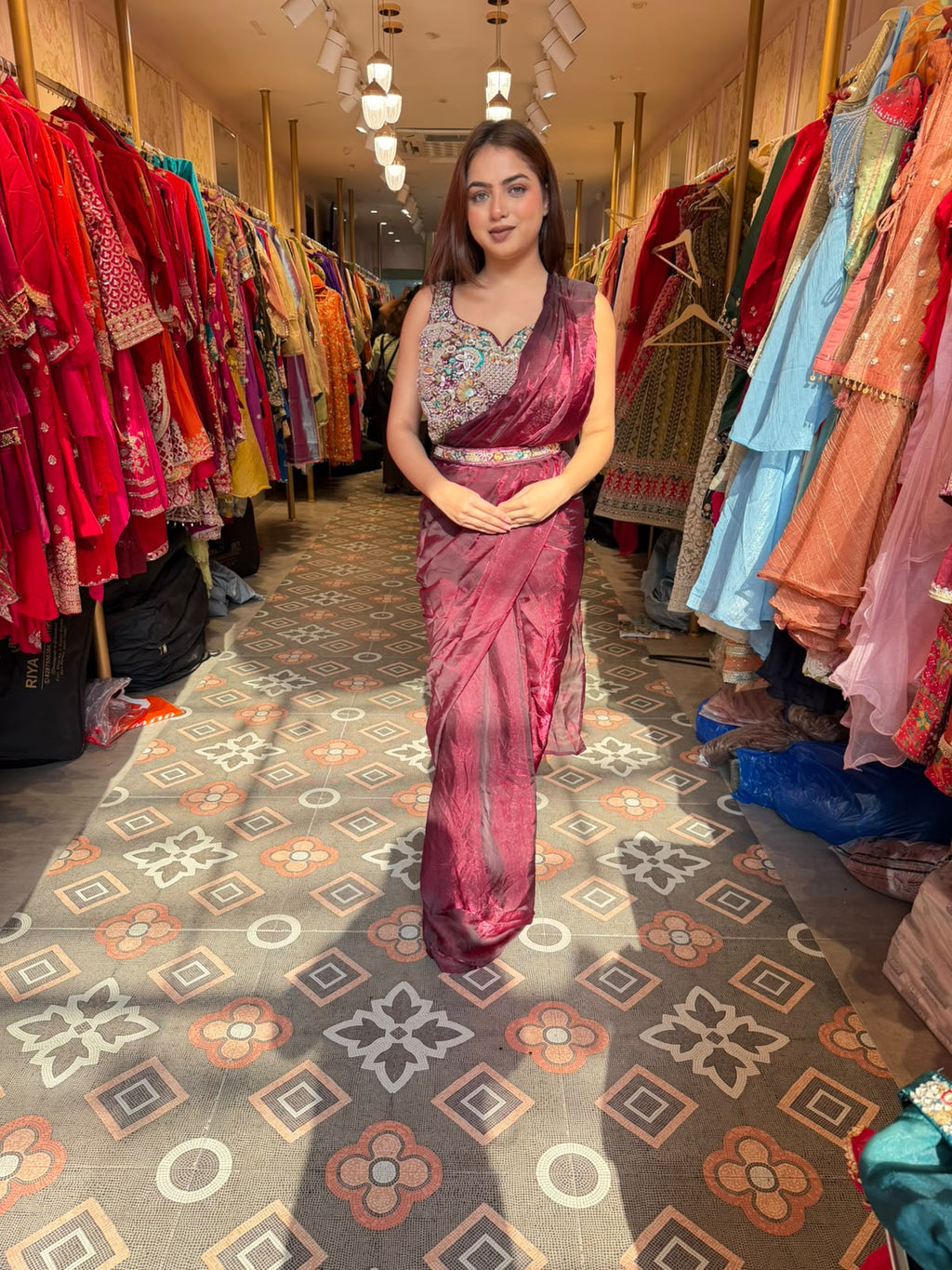 Heavy Blouse Shimmer Draped Saree