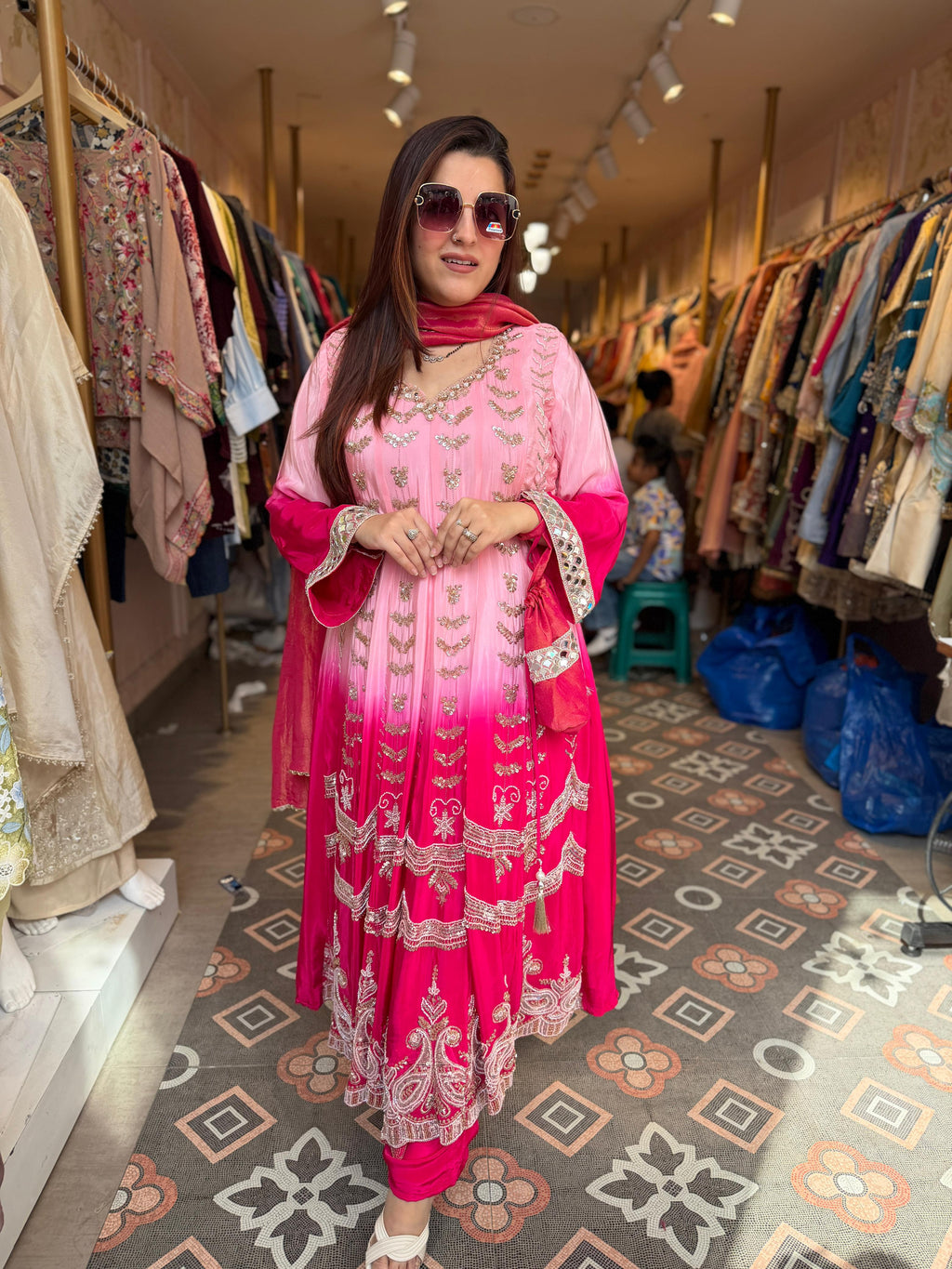 Rosé Ombre Heavy Embroidered Anarkali Suit Set