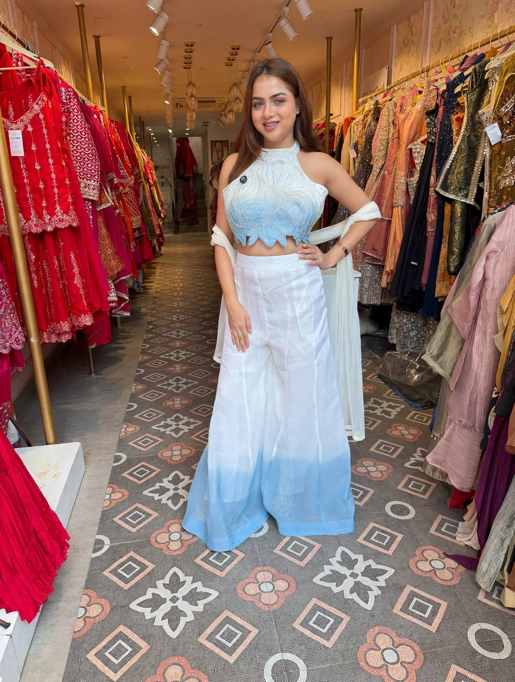 White & Lilac Ombre Indo-Western Co-ord Set