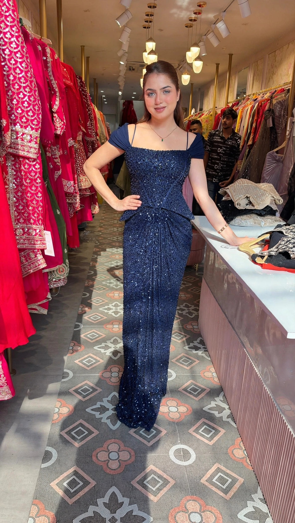 Sequin Mermaid Gown with Peplum Corset Bodice