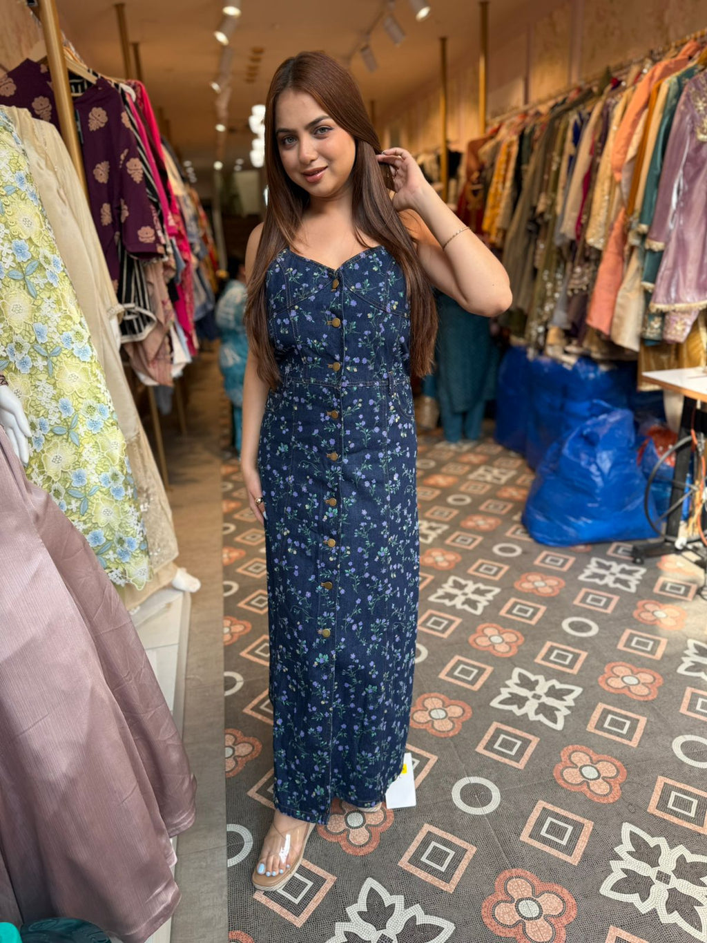 Bloom Denim Maxi Dress