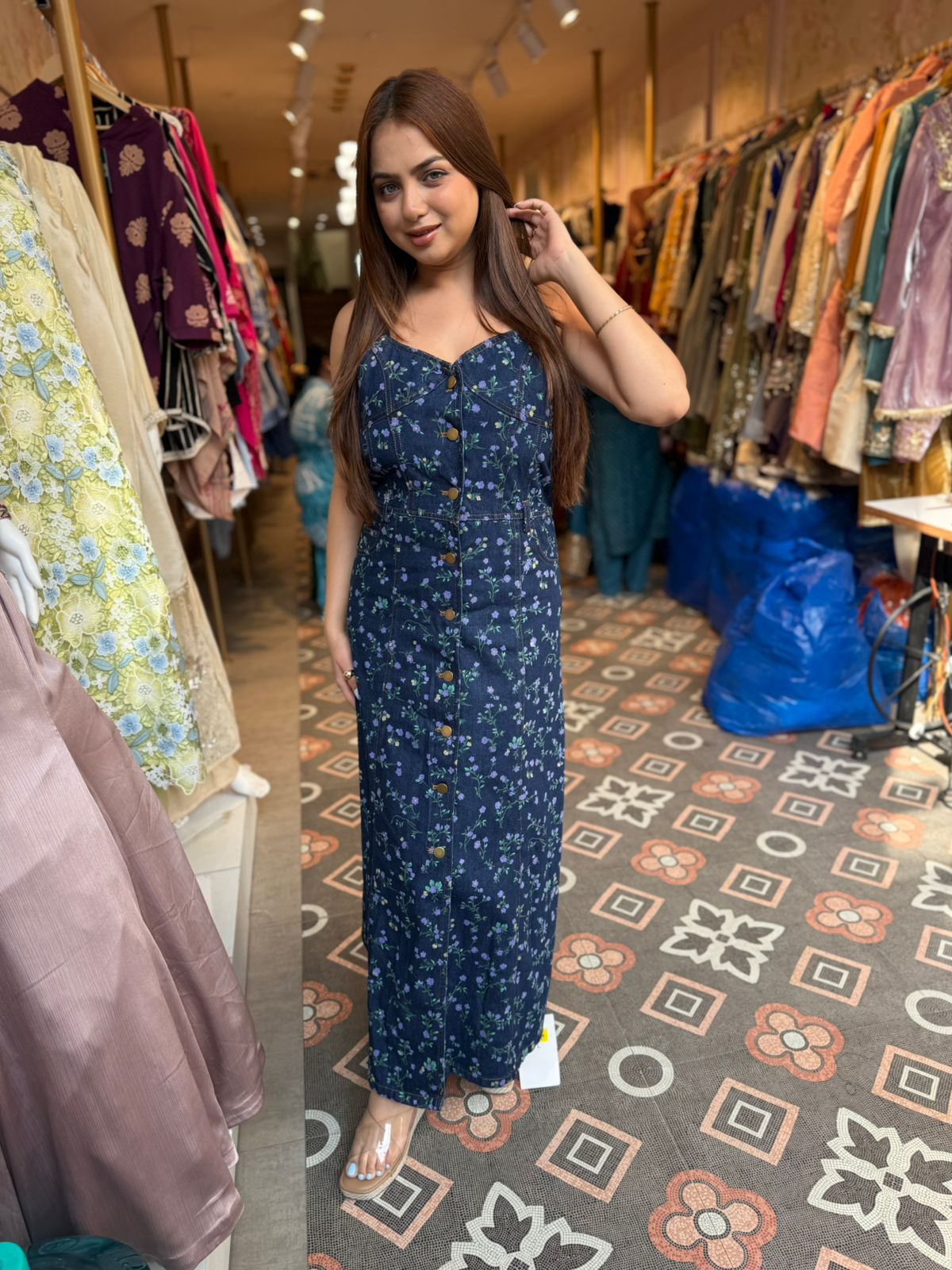 Bloom Denim Maxi Dress